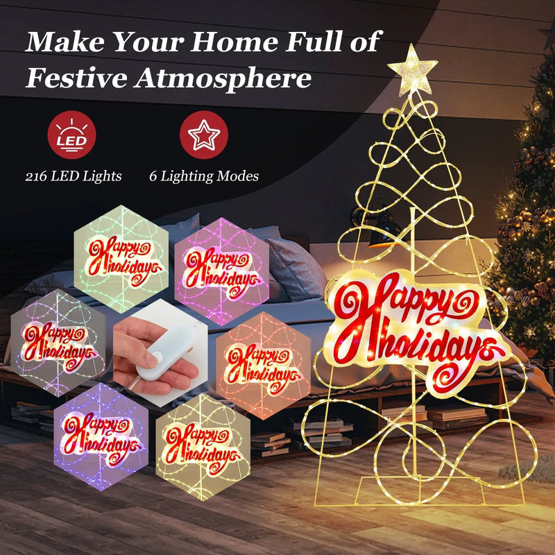 5.6 FT Outdoor Colorful Christmas Tree with 216 LED Lights and 6 Lighting Modes by DirectDeals