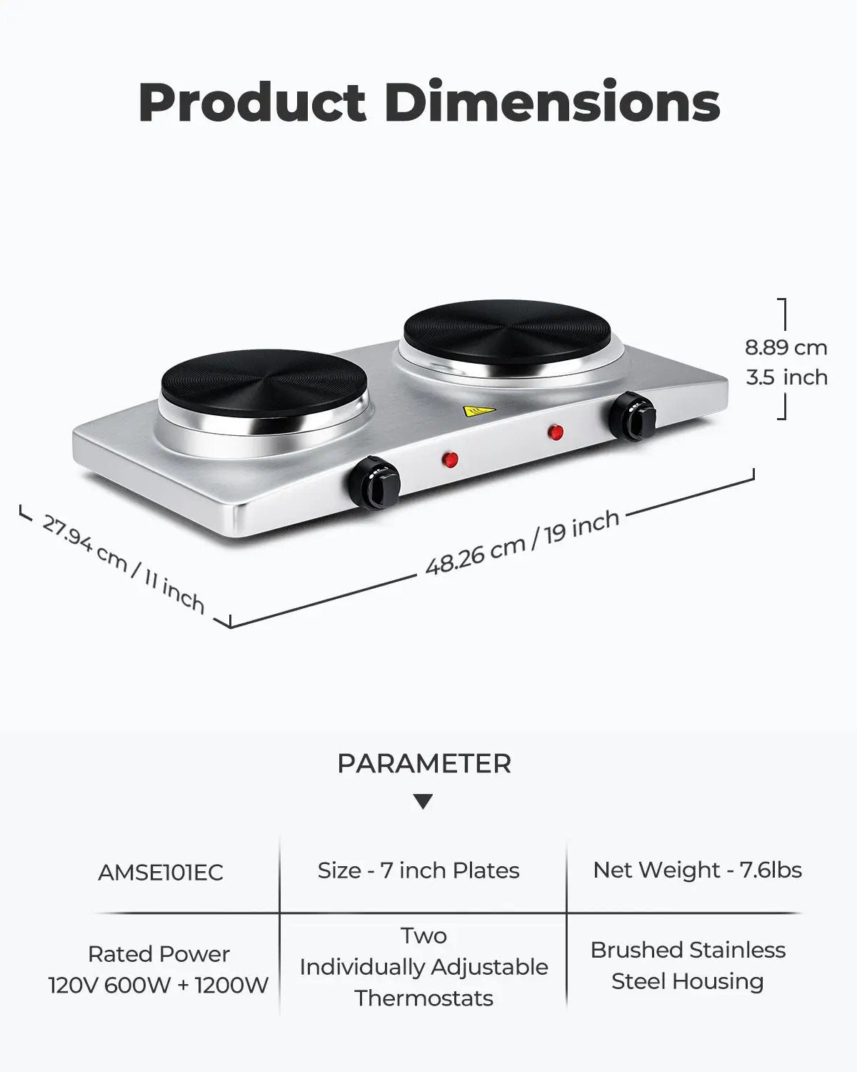 1800W Double Hot Plate Electric Countertop Burner by DirectDeals