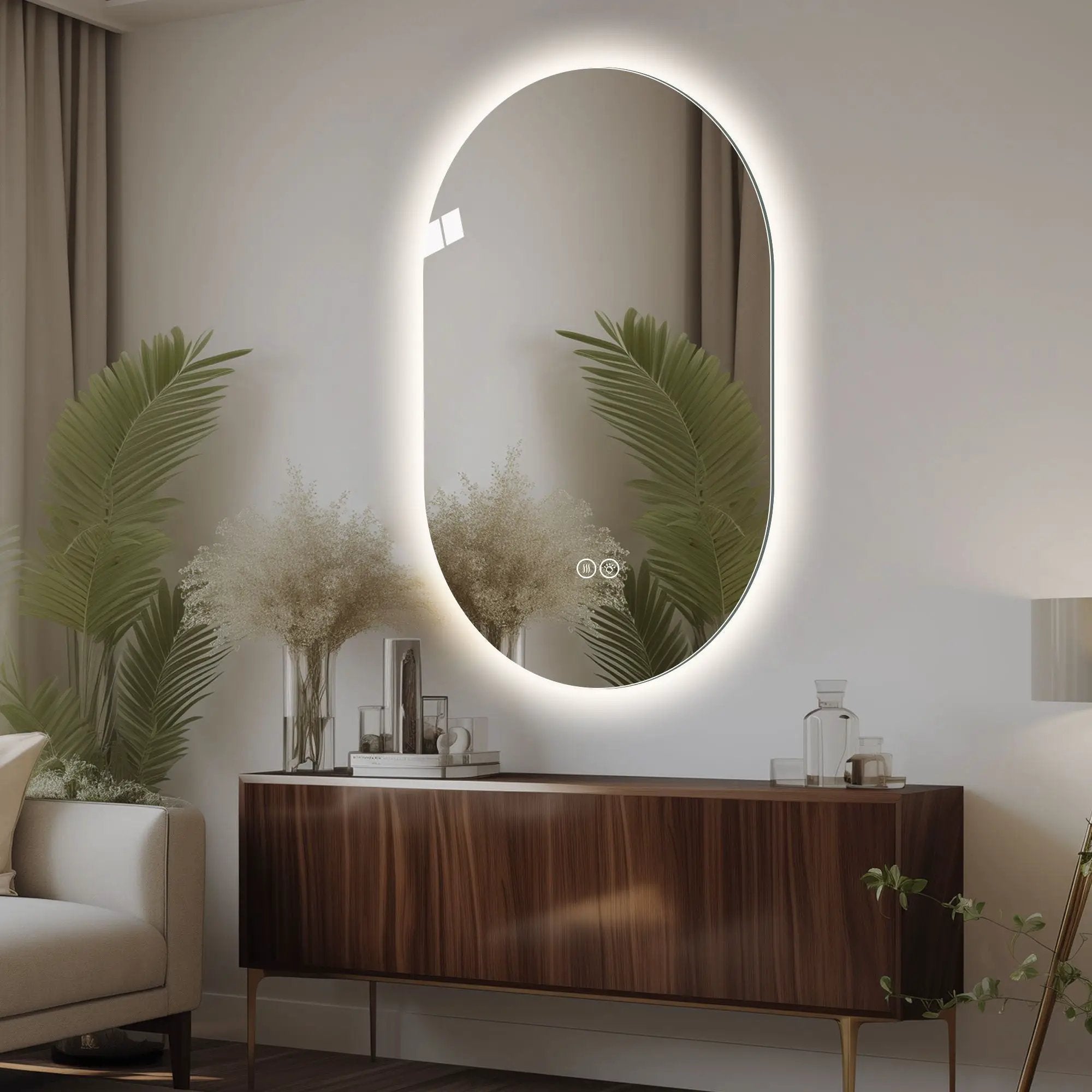Smart Wall Mounted LED Touch Screen Mirror With Anti-Fog Function And Adjustable Lighting by Unique Piece Furniture