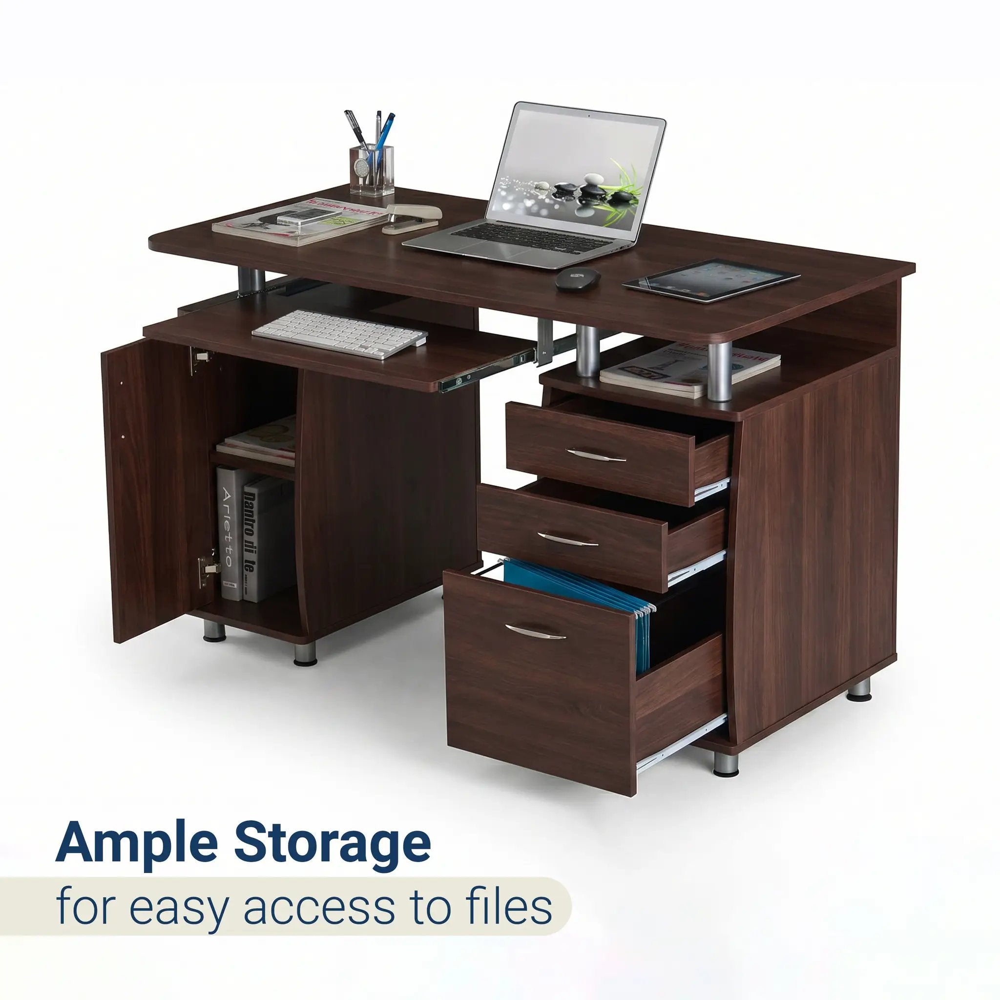Techni Mobili Complete Workstation Computer Desk with Storage, Chocolate by HouseOfZazla