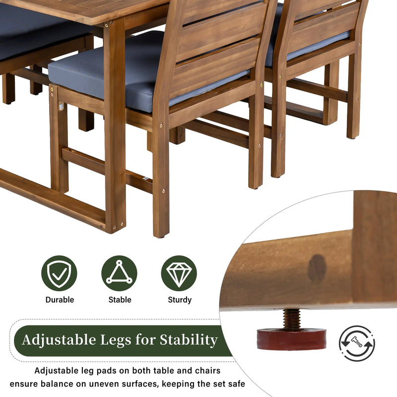 U_STYLE Farmhouse 5-Piece Outdoor Patio Dining Set with Adjustable Legs by HouseOfZazla