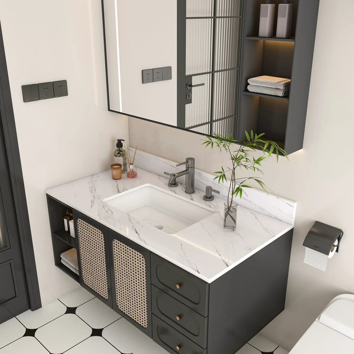 Bianco Carrara Venato Elegant Marble Vanity Top, Bathroom Vanity With Undermount Sink, Sintered Stone by HouseOfZazla