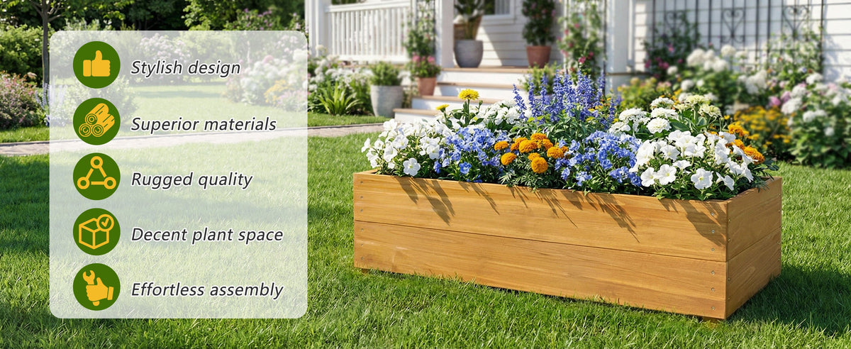 Solid Fir Wood Raised Garden Bed with Liner - Outdoor Planter Box, photo 6 of 10