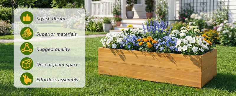 Solid Fir Wood Raised Garden Bed with Liner - Outdoor Planter Box, photo 6 of 10