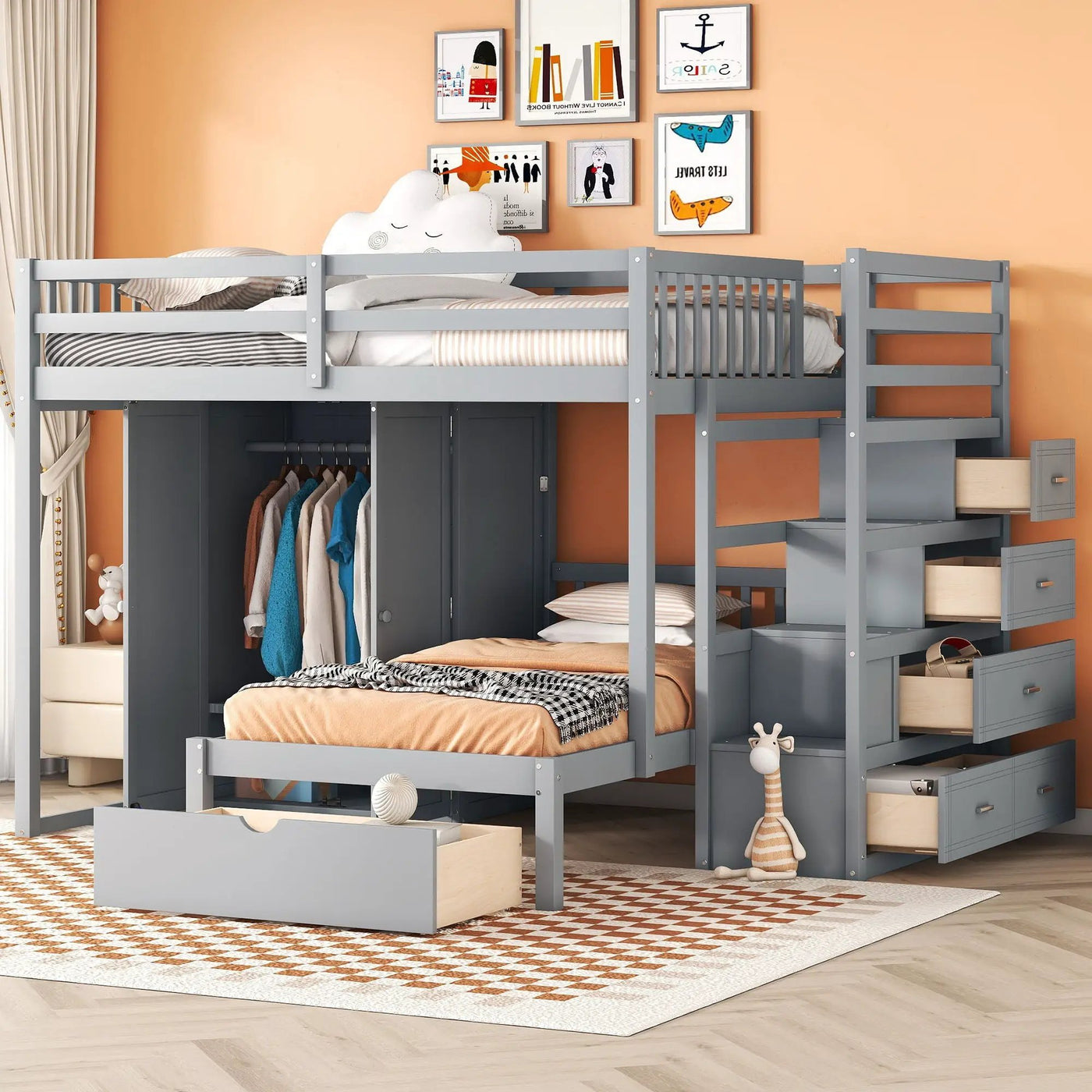 Bunk Bed With Wardrobe, Drawers by Unique Piece Furniture