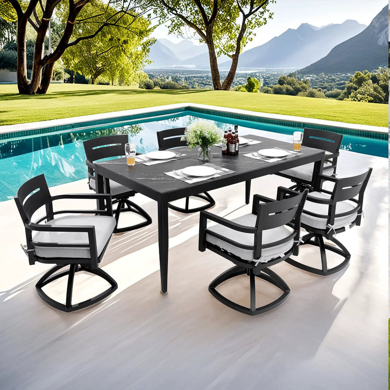 Modern 7-Piece Outdoor Patio Aluminum Dining Set by HouseOfZazla