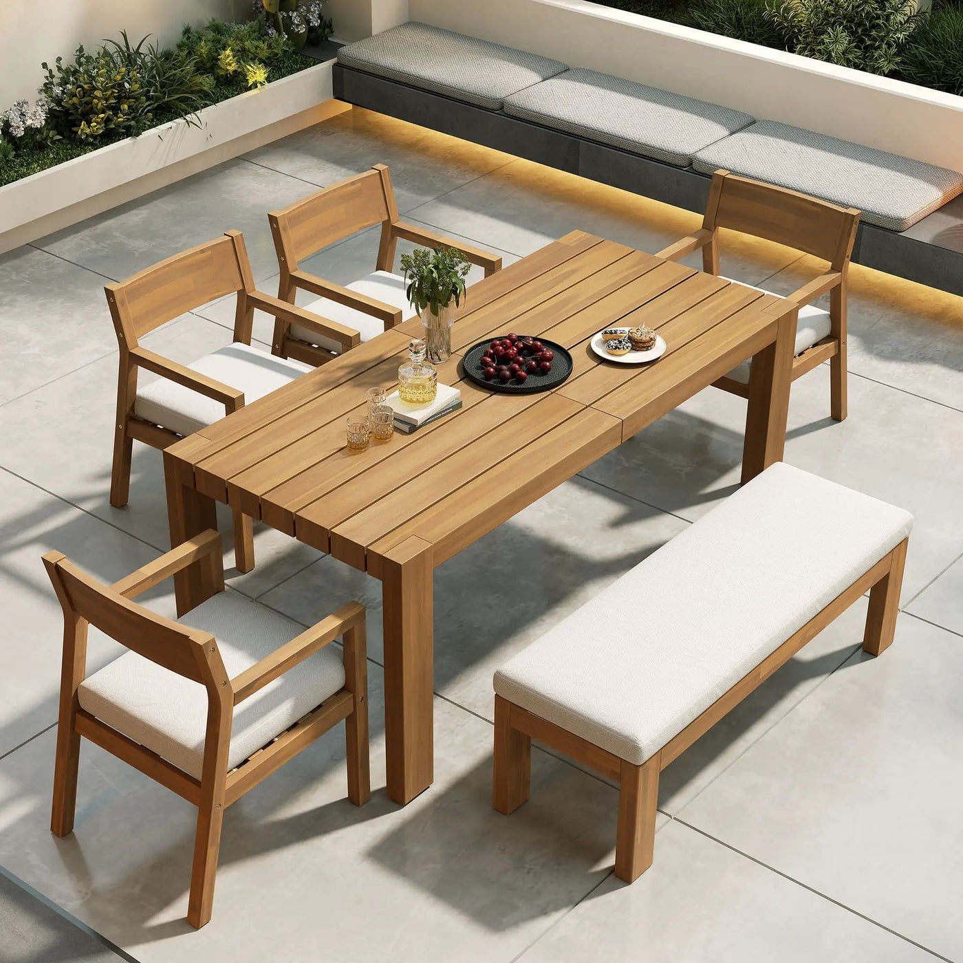Outdoor Dining Set Rectangular Table With Umbrella Hole by HouseOfZazla