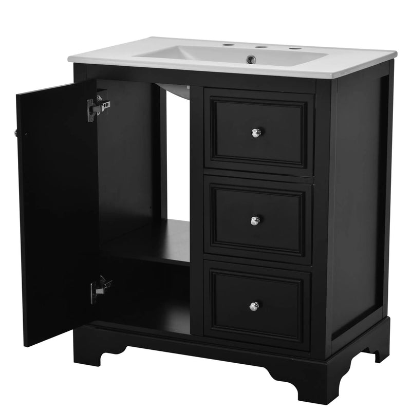 Bathroom Vanity With Sink, Modern Elegant Bathroom Storage Cabinet With 3 Drawers And Adjustable Shelves, Freestanding Vanity Set With Mirror Cabinet, Single Sink Bathroom Vanity by HouseOfZazla