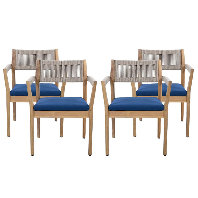 Braided Acacia Wood Outdoor Dining Chairs Set of 4 by HouseOfZazla
