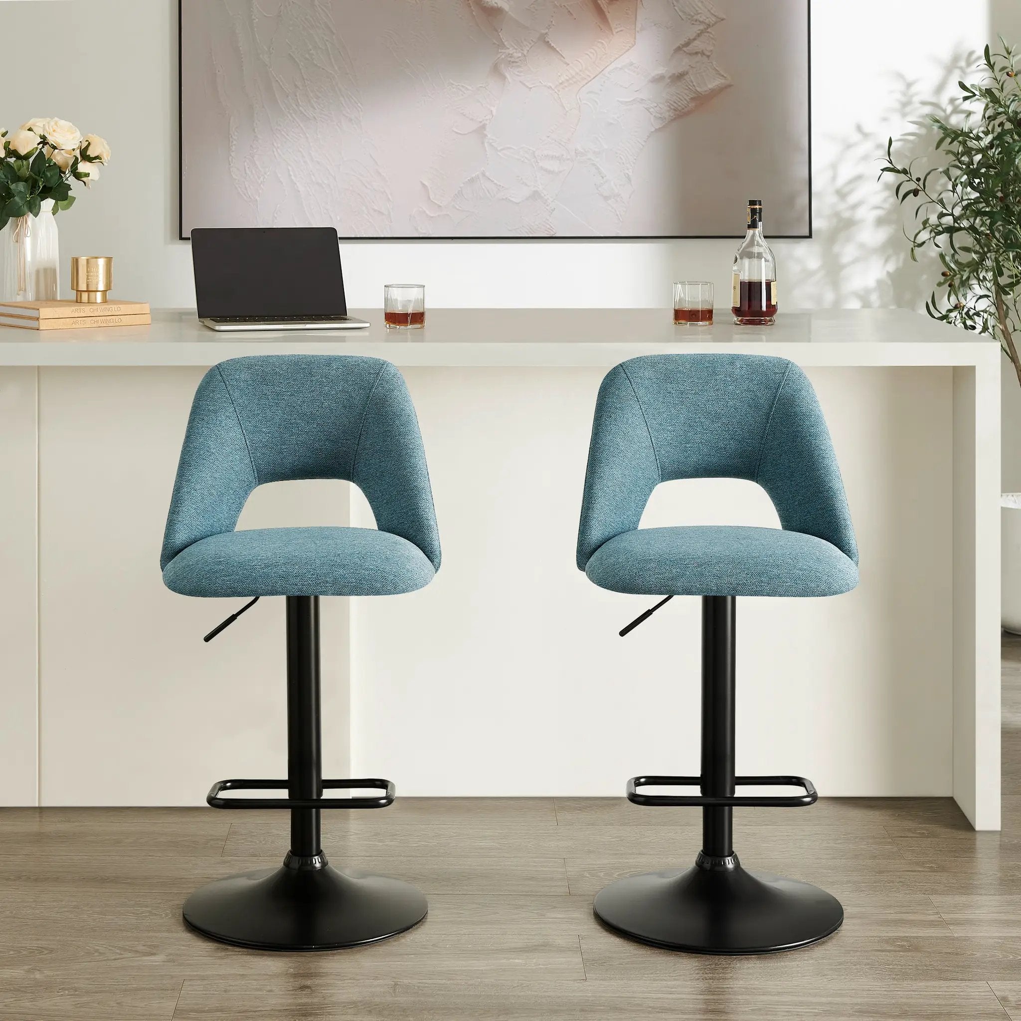 Nuvia Contemporary Adjustable Barstool with Upholstered Swivel Seats, Set of 2 by HouseOfZazla