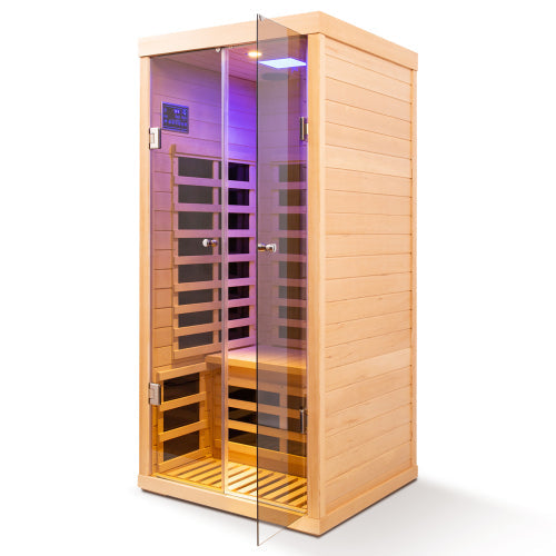 Large Glass Hemlock Sauna with Infrared Heating – One Person, photo 2 of 6