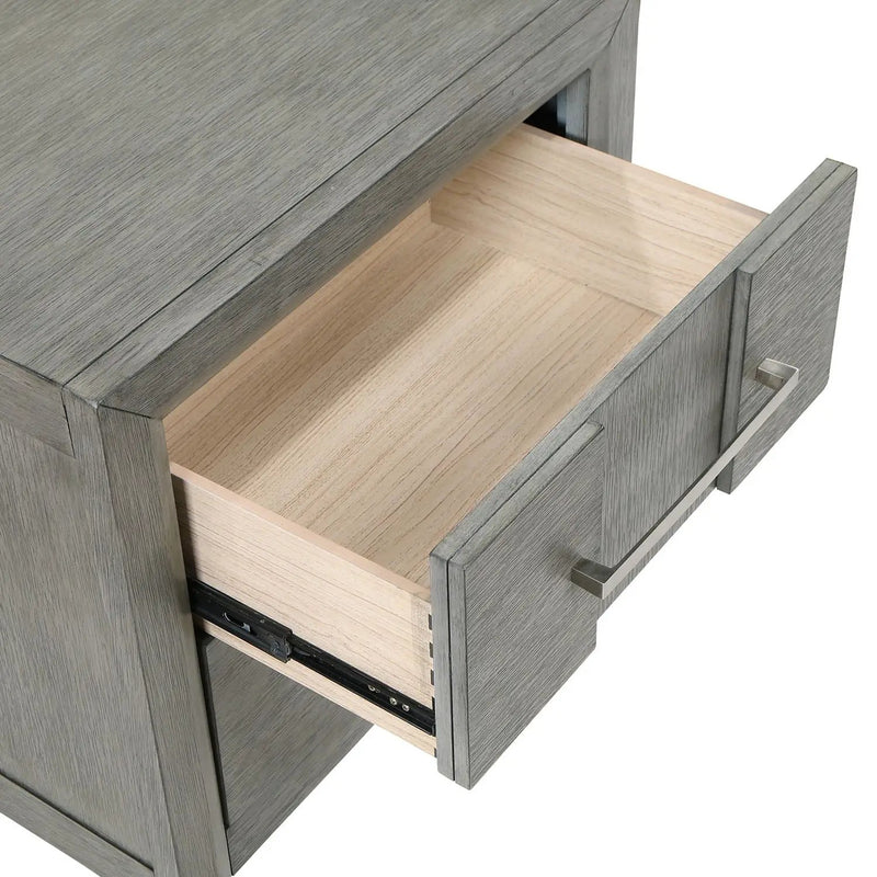 Modern 2 Drawer Nightstand In Gray Finish With Silver Metal Handles, Contemporary Bedside Table With Smooth Glide Drawers by HouseOfZazla