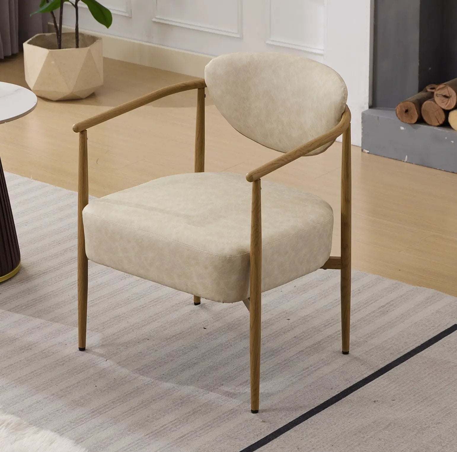 Beige PU Leather Dining Room Chair with Metal Frame by HouseOfZazla
