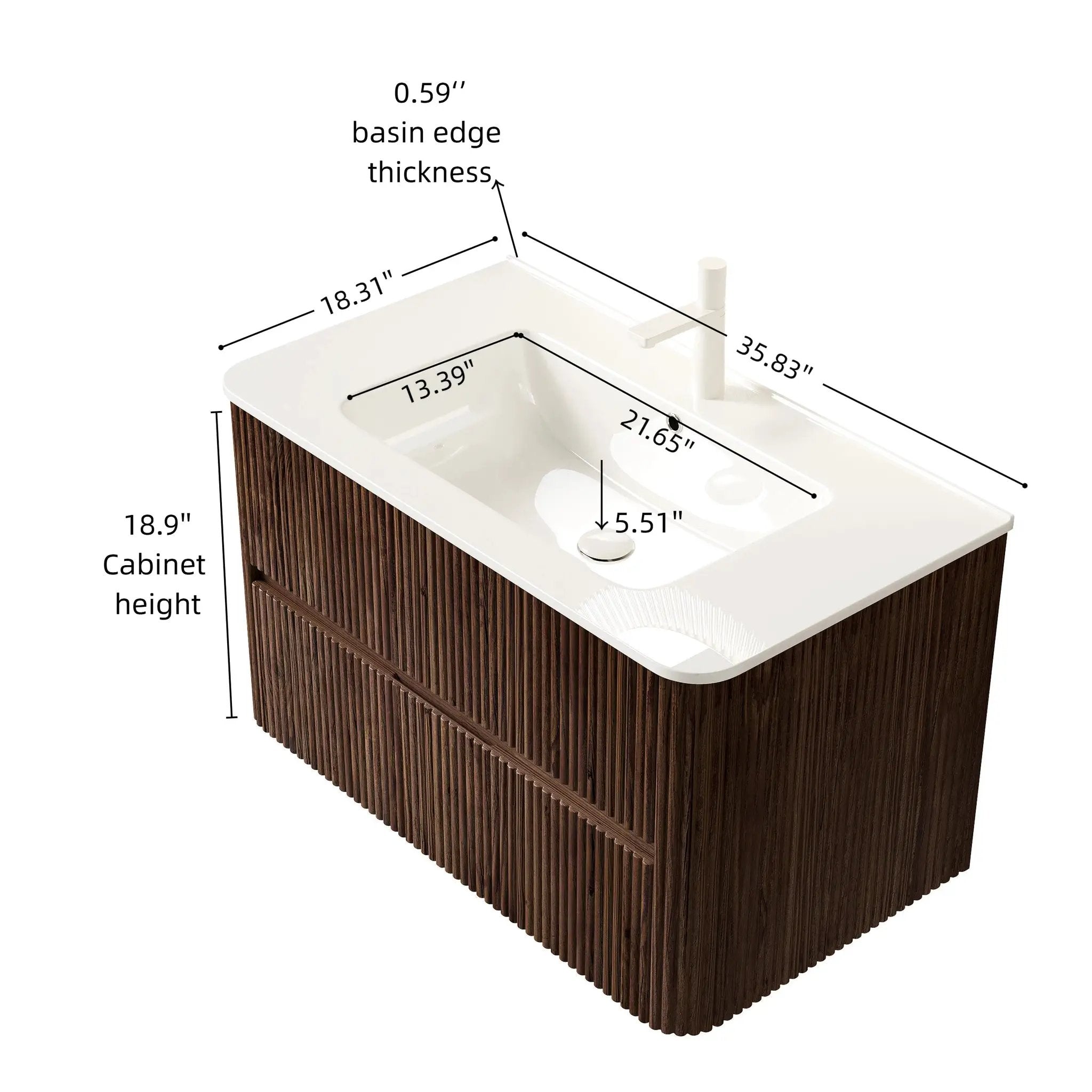 Noor 36" Bathroom Vanity with Sink, Wall-Mounted Floating Plywood Cabinet with 2 Drawers by HouseOfZazla