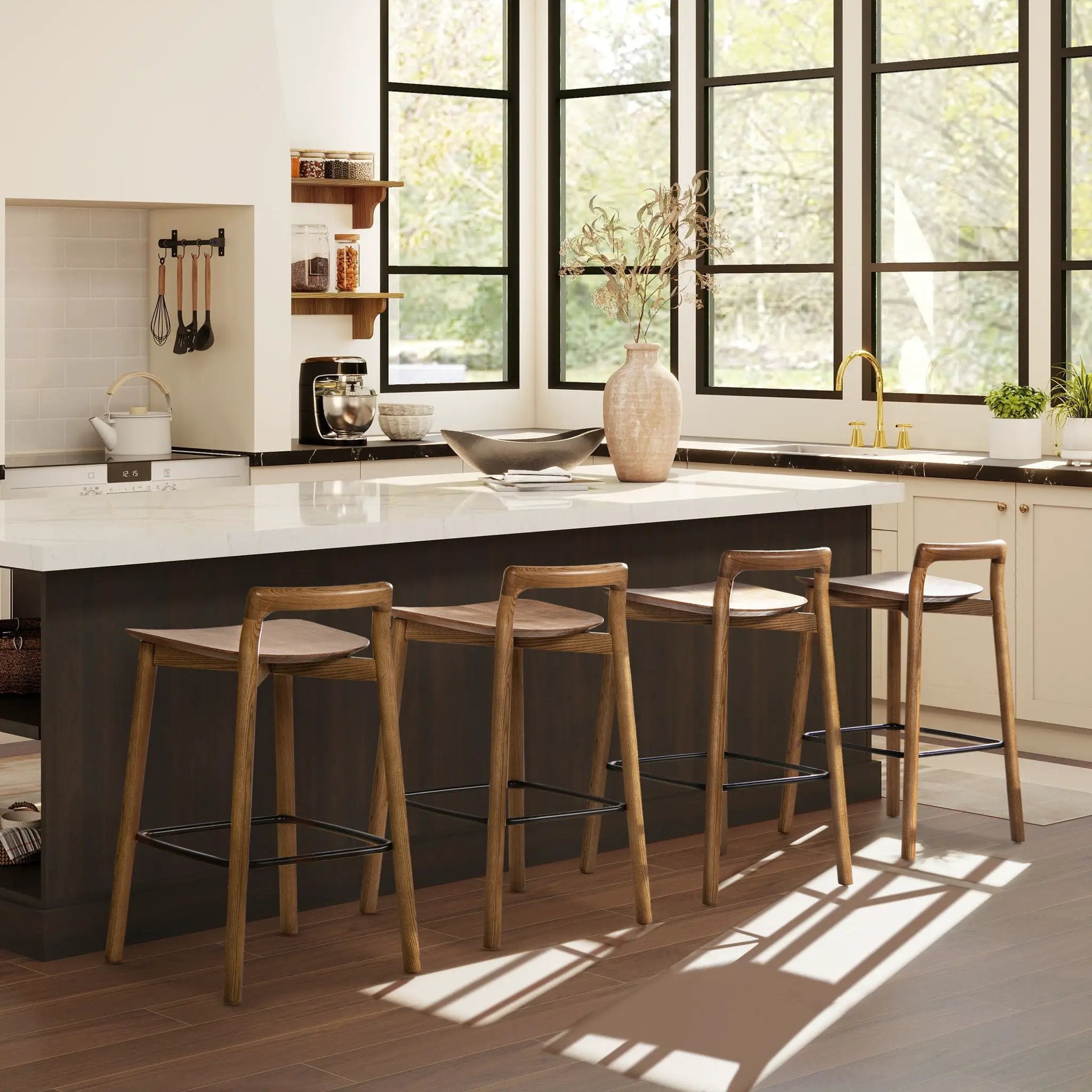 Sven - Modern Minimalist Low Back Counter Stool - Dark Brown Walnut by HouseOfZazla