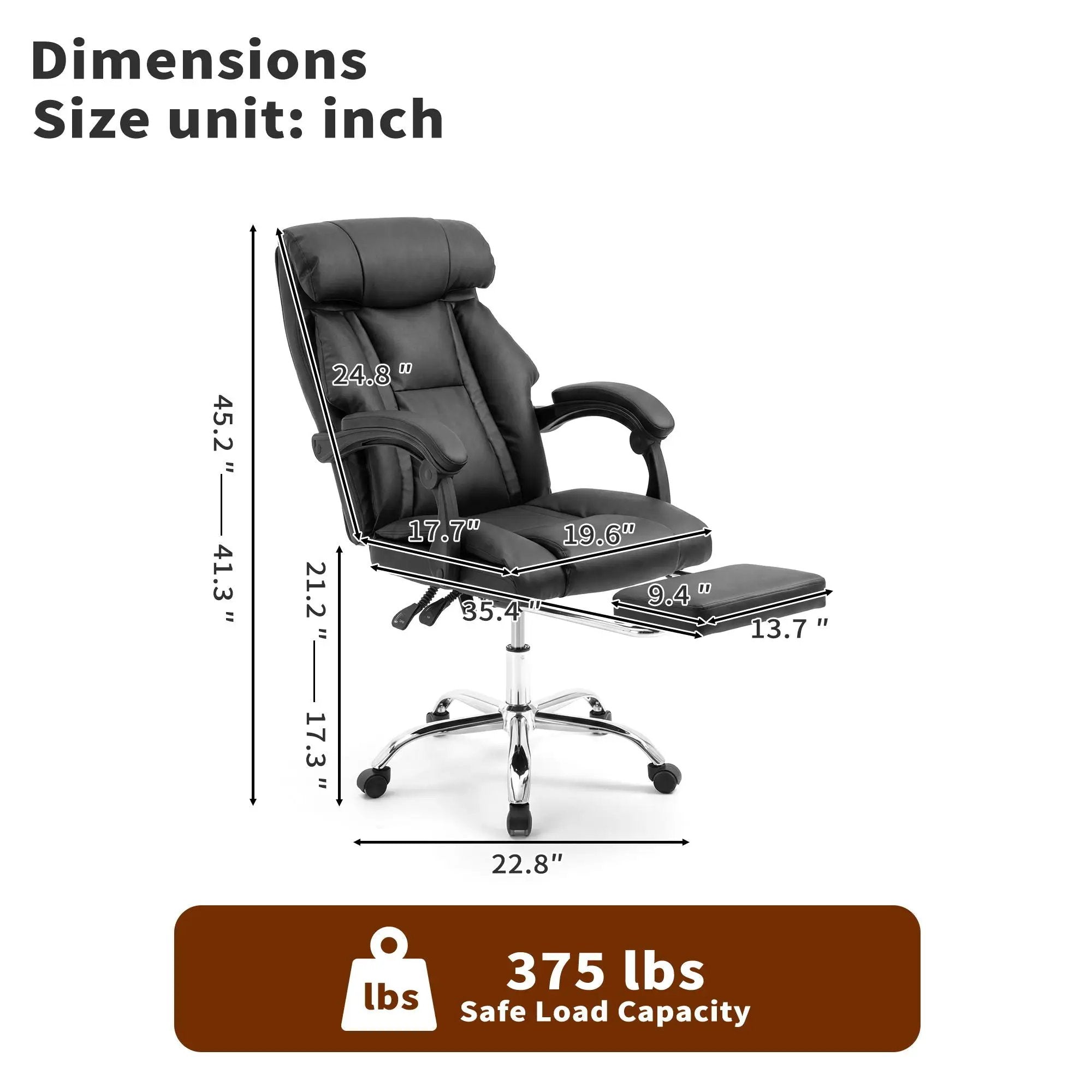 Executive Office Chair With Foot Rest, Adjustable Height - Black by Unique Piece Furniture