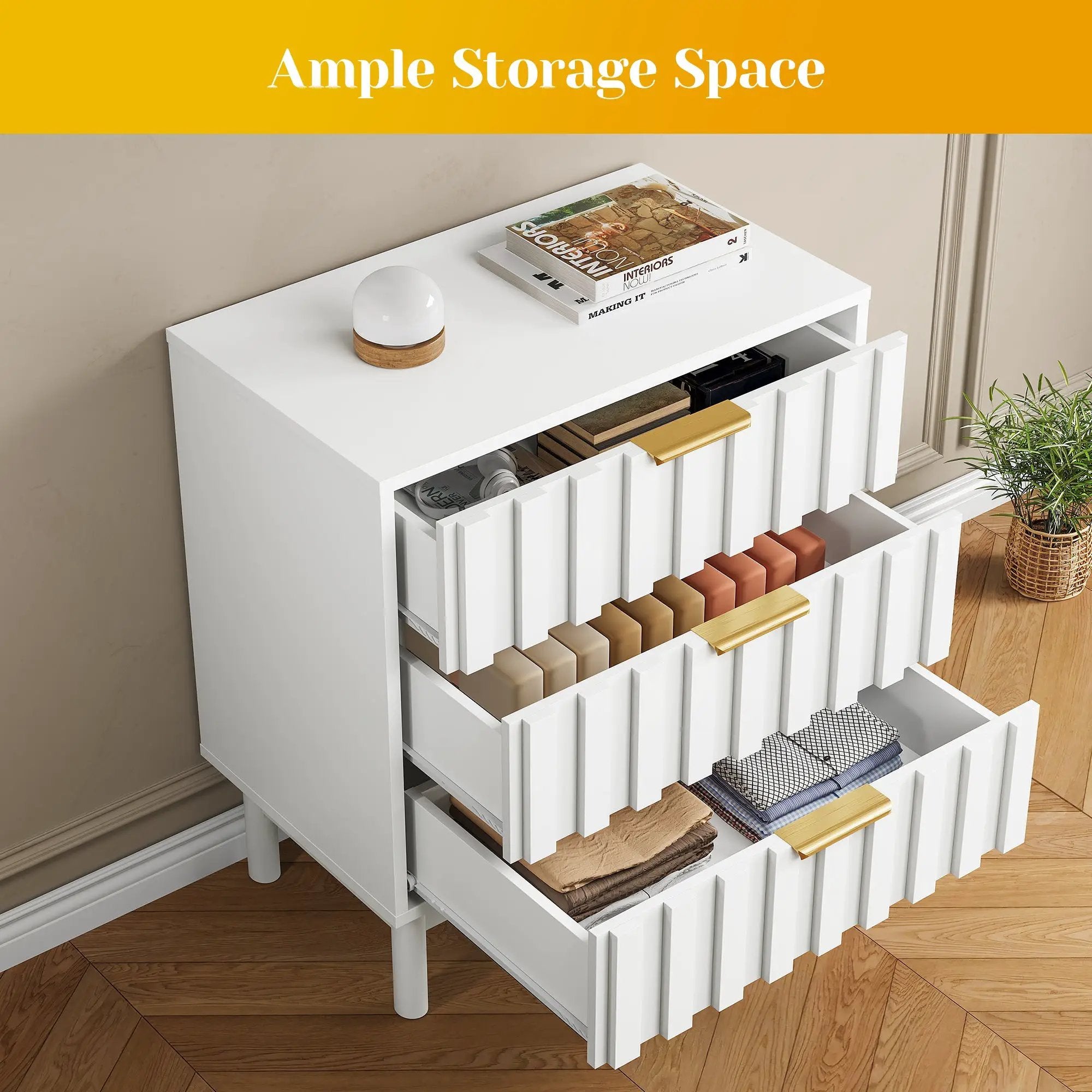3 Drawer Dresser with Fluted Panel Design by HouseOfZazla