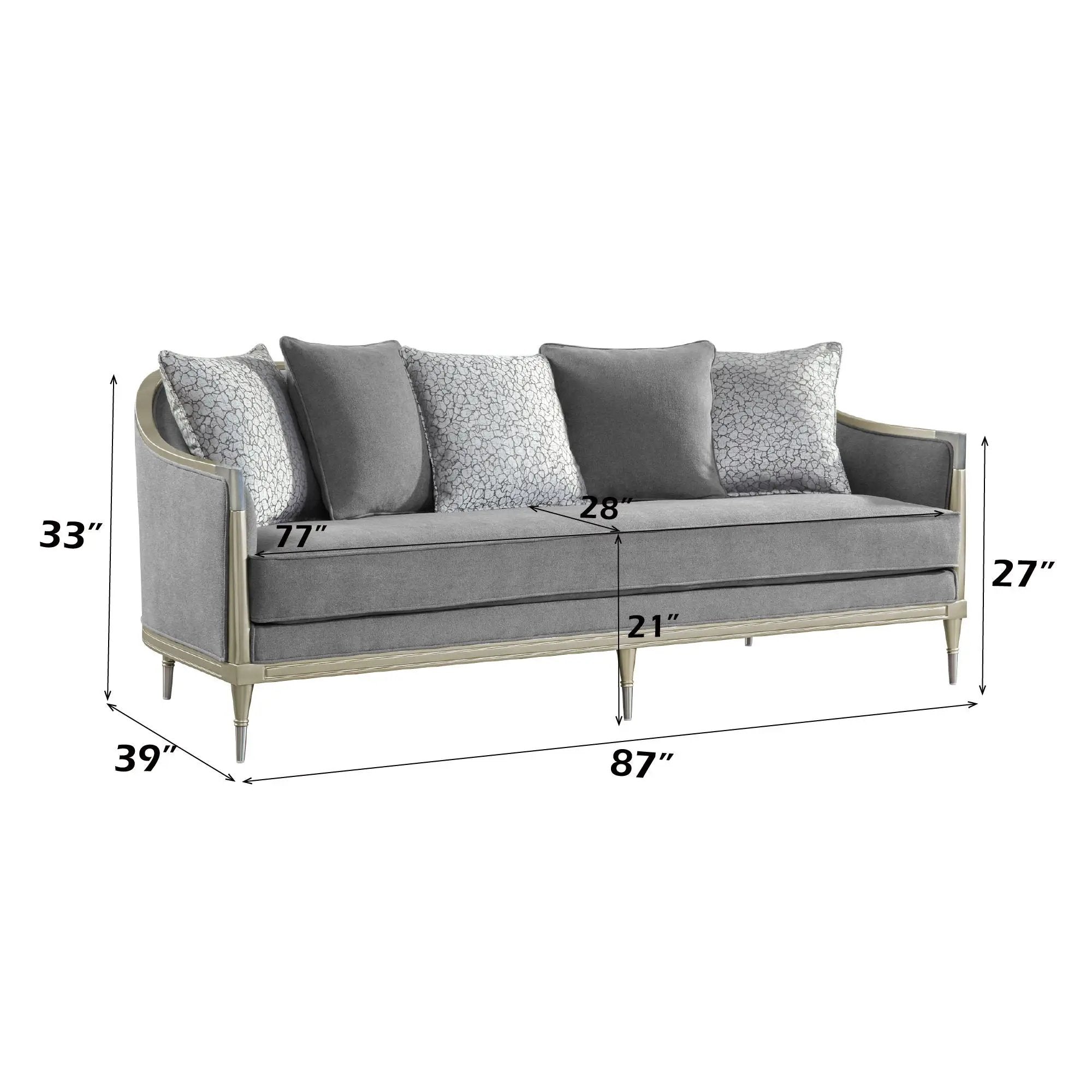 Fernando - Sofa With 5 Pillows - Champagne / Gray by HouseOfZazla