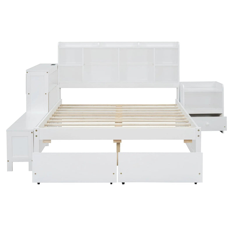 Platform Bed With Multi Functional Storage Space, Nightstand, 2 Drawers, USB Ports And Desk by Unique Piece Furniture