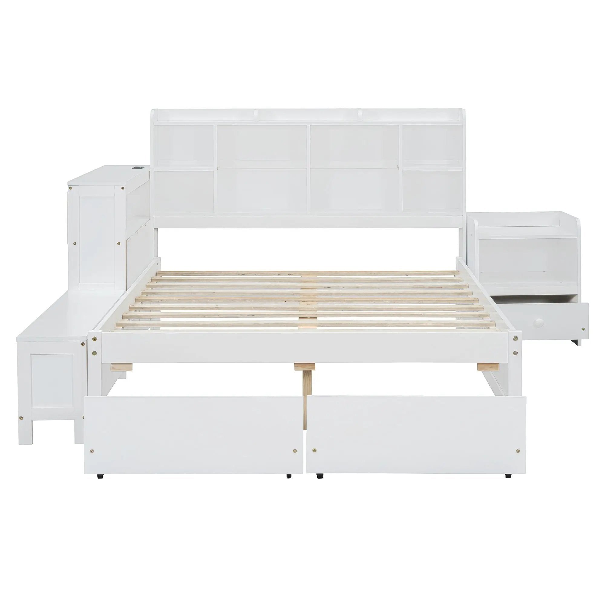 Platform Bed With Multi Functional Storage Space, Nightstand, 2 Drawers, USB Ports And Desk by HouseOfZazla