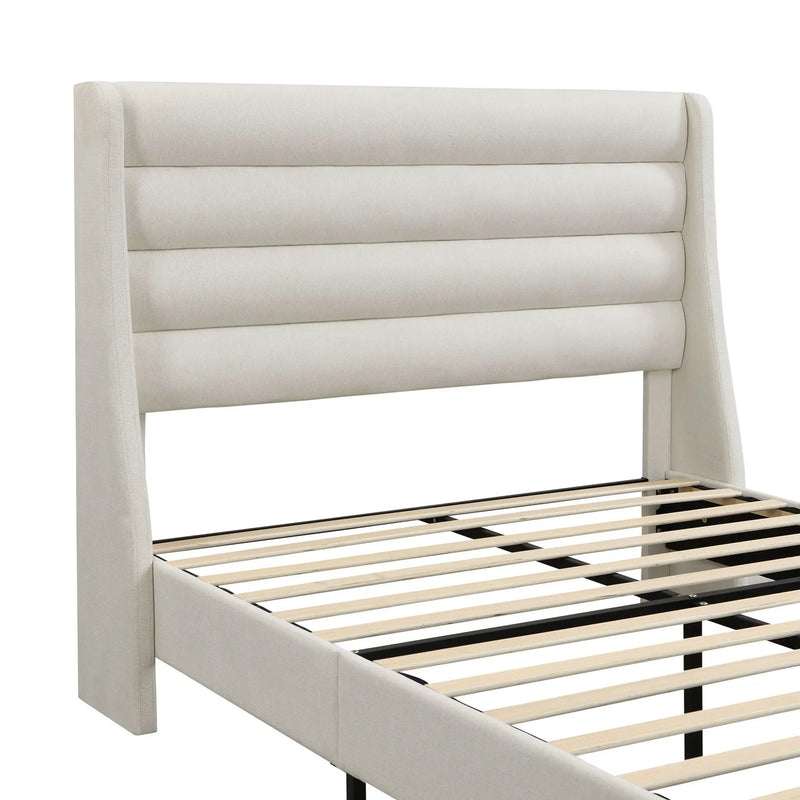 Modern Upholstered Platform Bed With Wave Shaped Headboard by HouseOfZazla