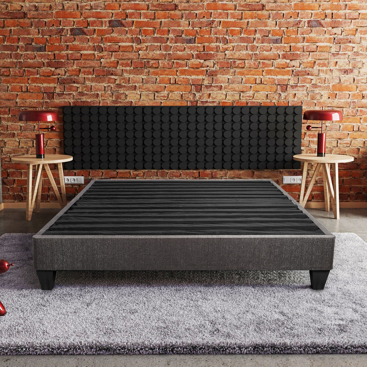 14" Upholstered Platform Bed Base with Sturdy Support - Black, photo 2 of 6