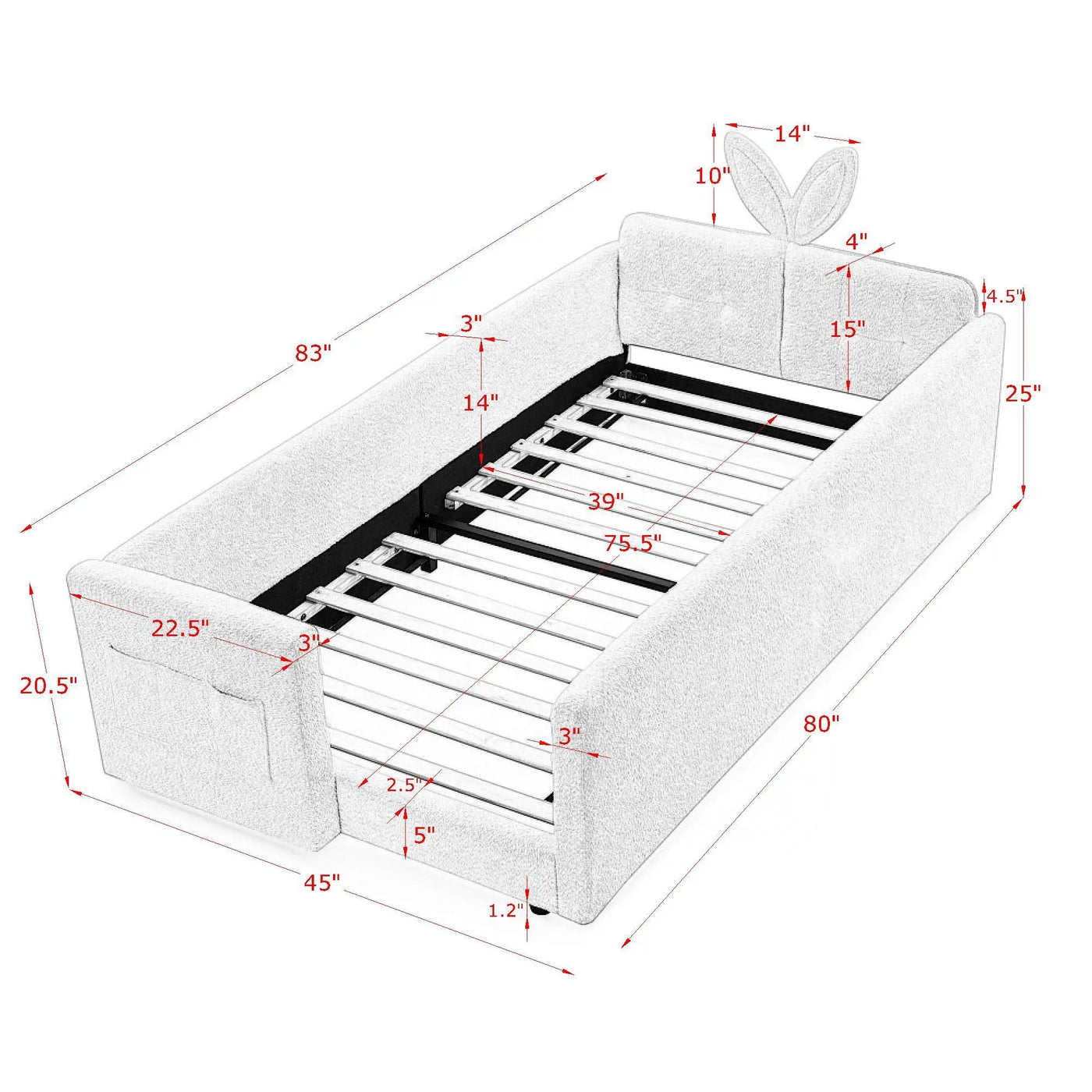Cute Rabbit Ear Upholstered Platform Bed Frame With Safety Rail by HouseOfZazla