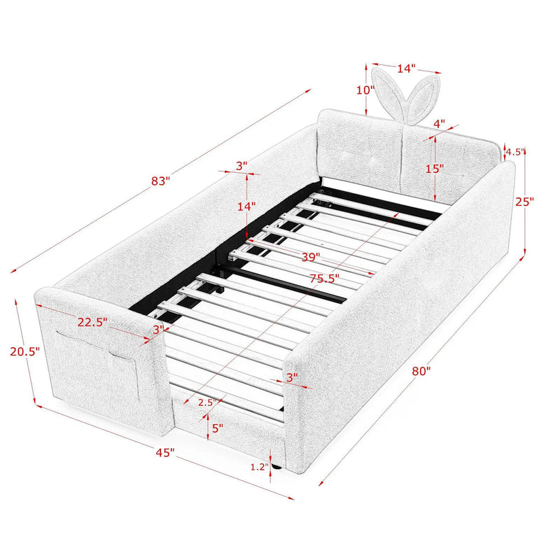 Cute Rabbit Ear Upholstered Platform Bed Frame With Safety Rail by Unique Piece Furniture