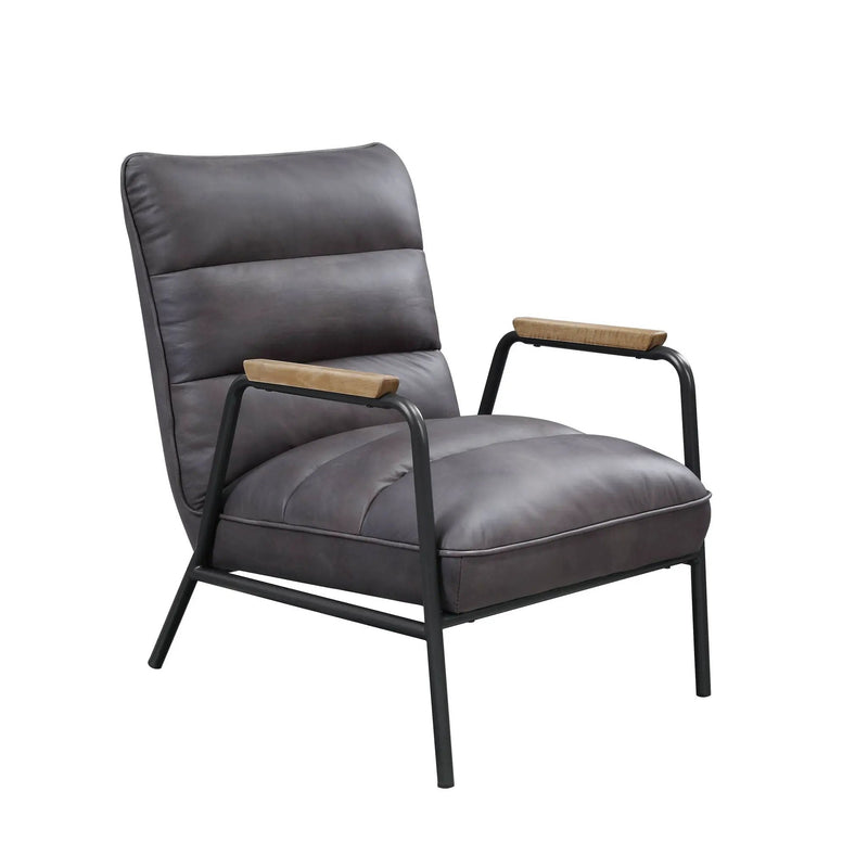 Nignu - Top Grain Leather Matt Iron Accent Chair - Gray by HouseOfZazla