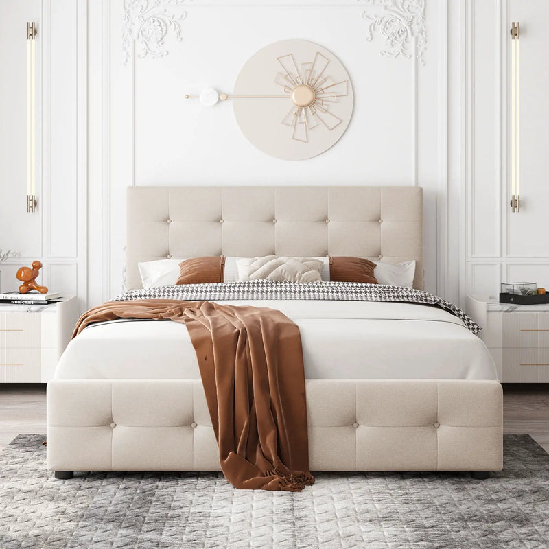 Upholstered Platform Bed With Classic Headboard And Drawers, No Box Spring Needed by Unique Piece Furniture