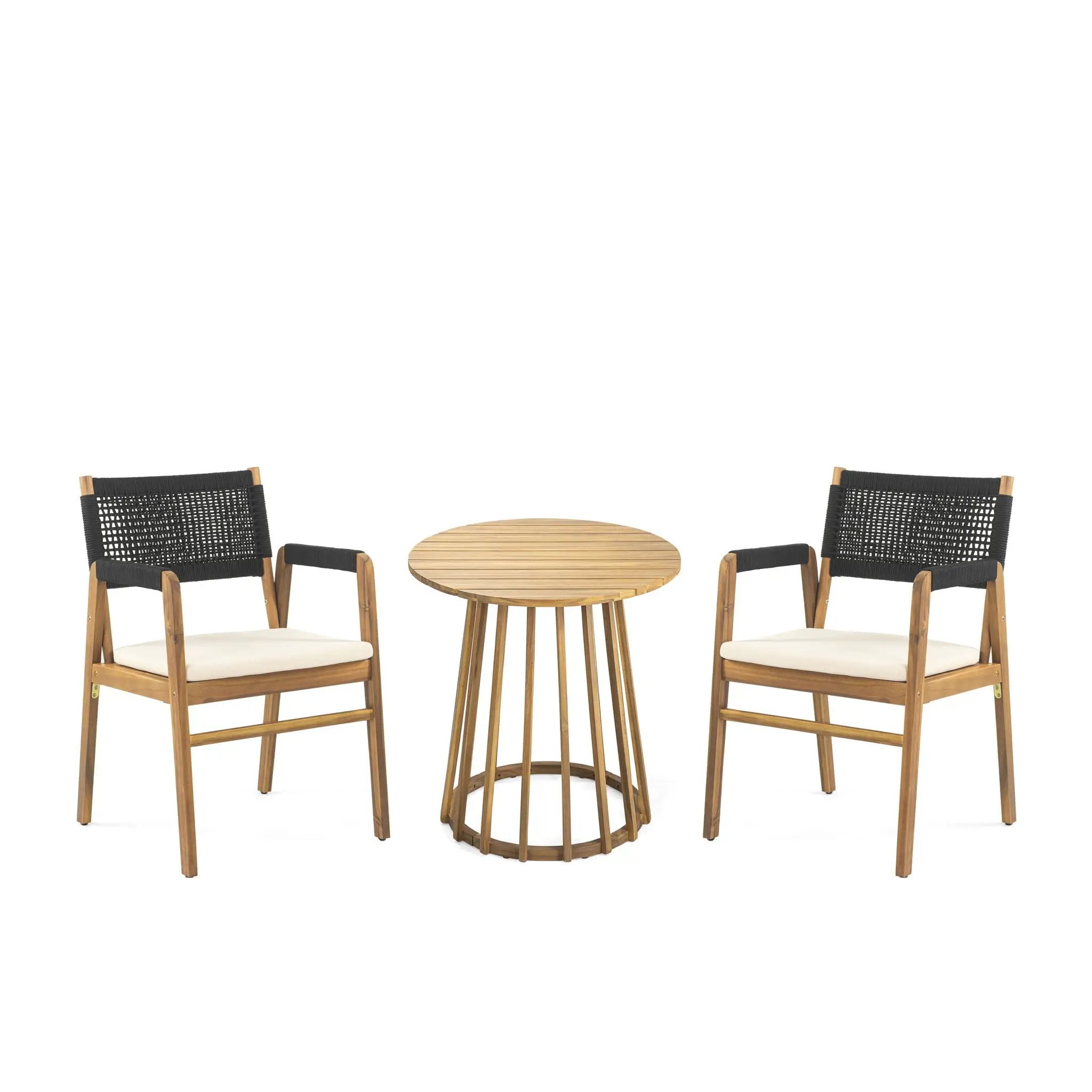 Outdoor 3 Pieces Acacia Wood Dining Set With Cushions by HouseOfZazla