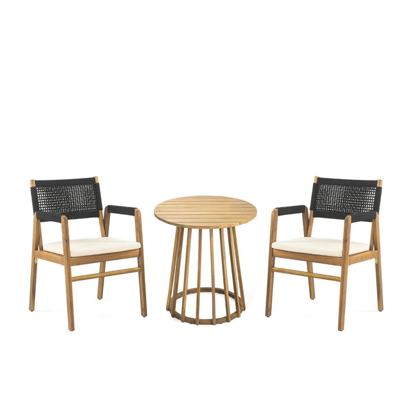 Outdoor 3 Pieces Acacia Wood Dining Set With Cushions