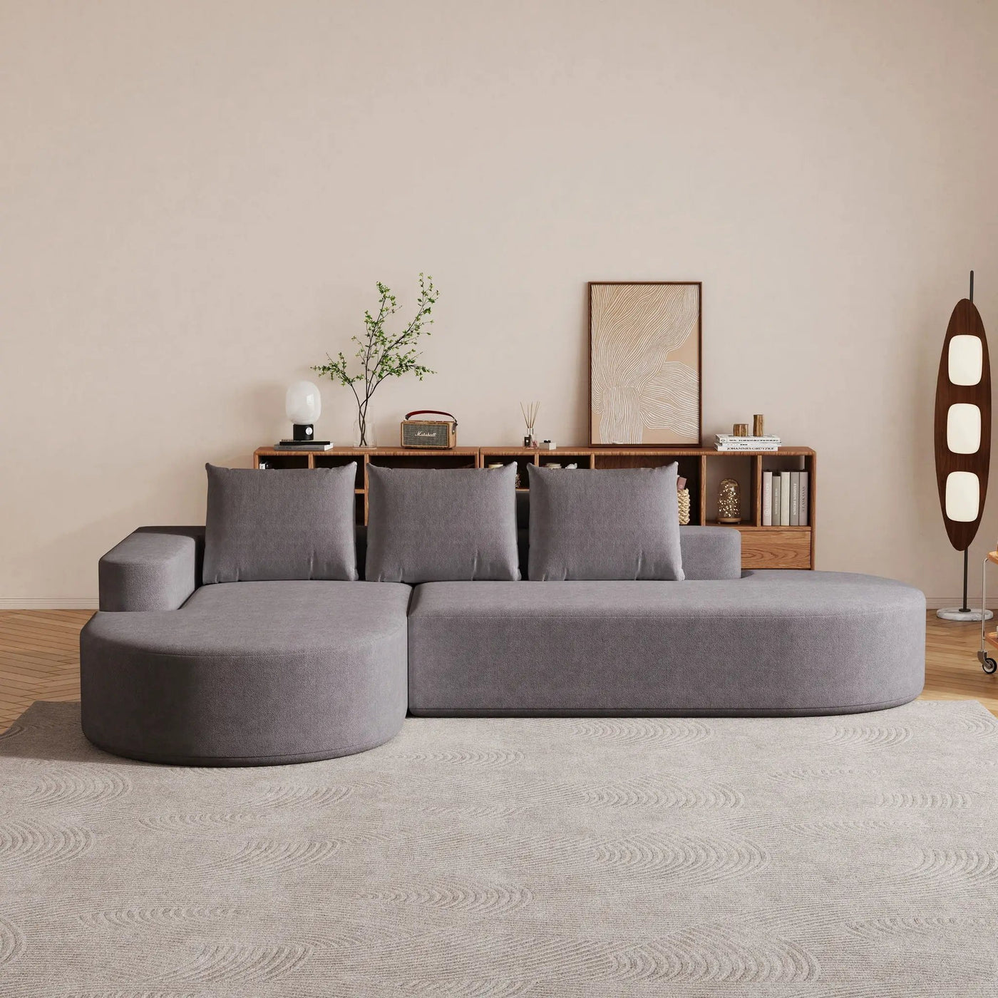 Modern Curved Sofa, L-Shaped Modular Sectional Set With 3 Pillows by HouseOfZazla