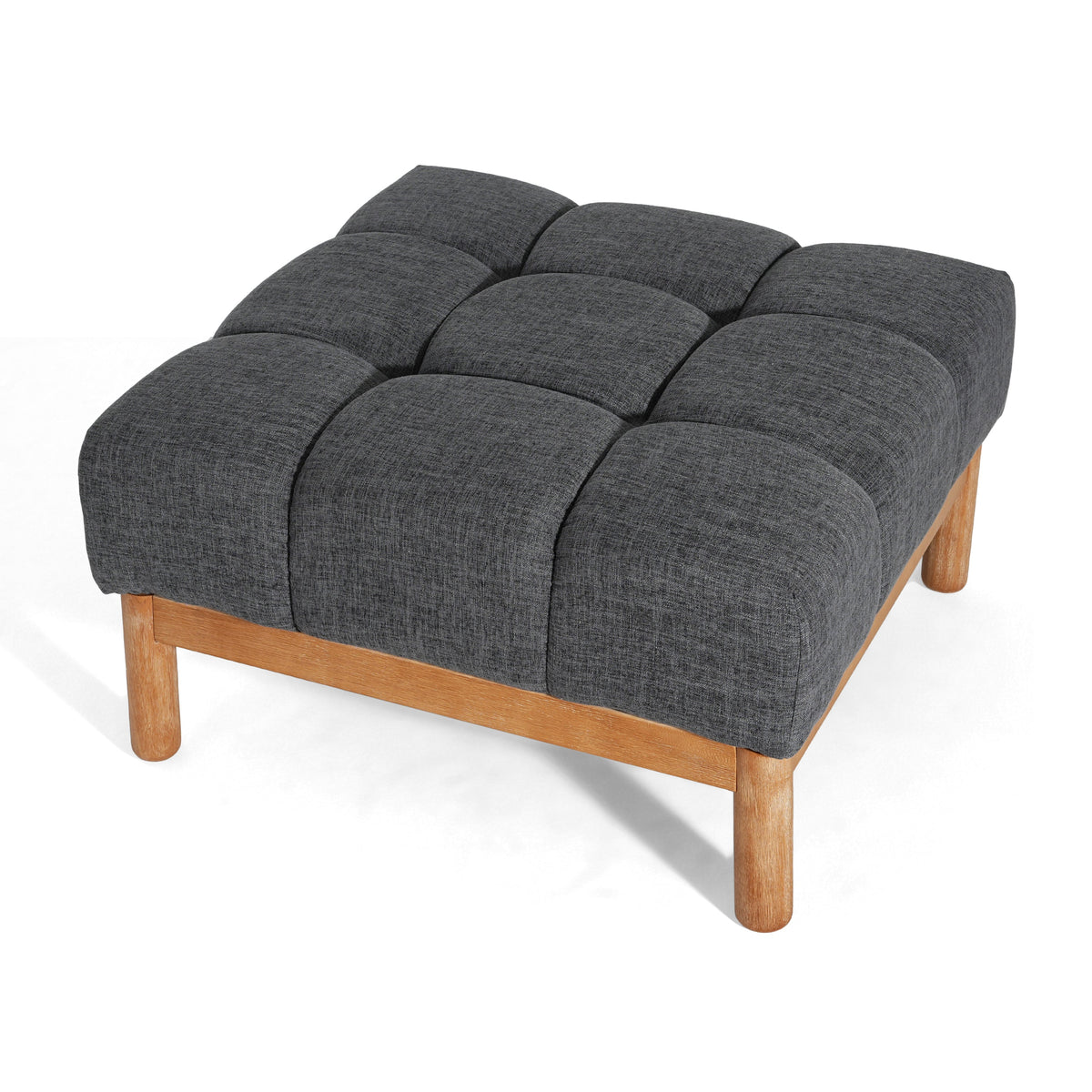 Modern Upholstered Deep Biscuit-style Tufted Ottoman with Square Profile - Gray or White, photo 7 of 10