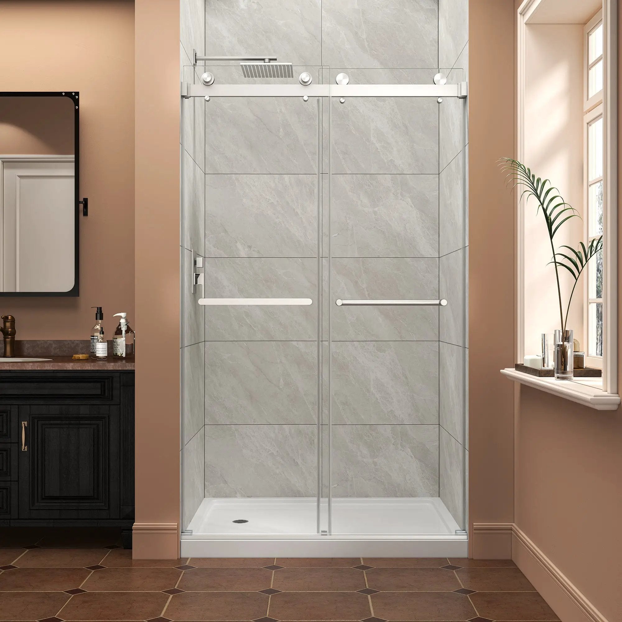 43"-48" W x 76" H Brushed Nickel Reversible Double Bypass Sliding Shower Door by HouseOfZazla