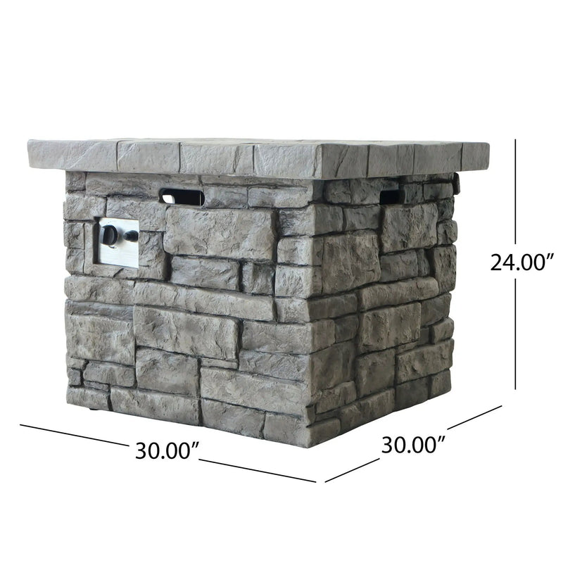 Outdoor Square Propane Fire Pit 40,000 BTU - Gray by HouseOfZazla