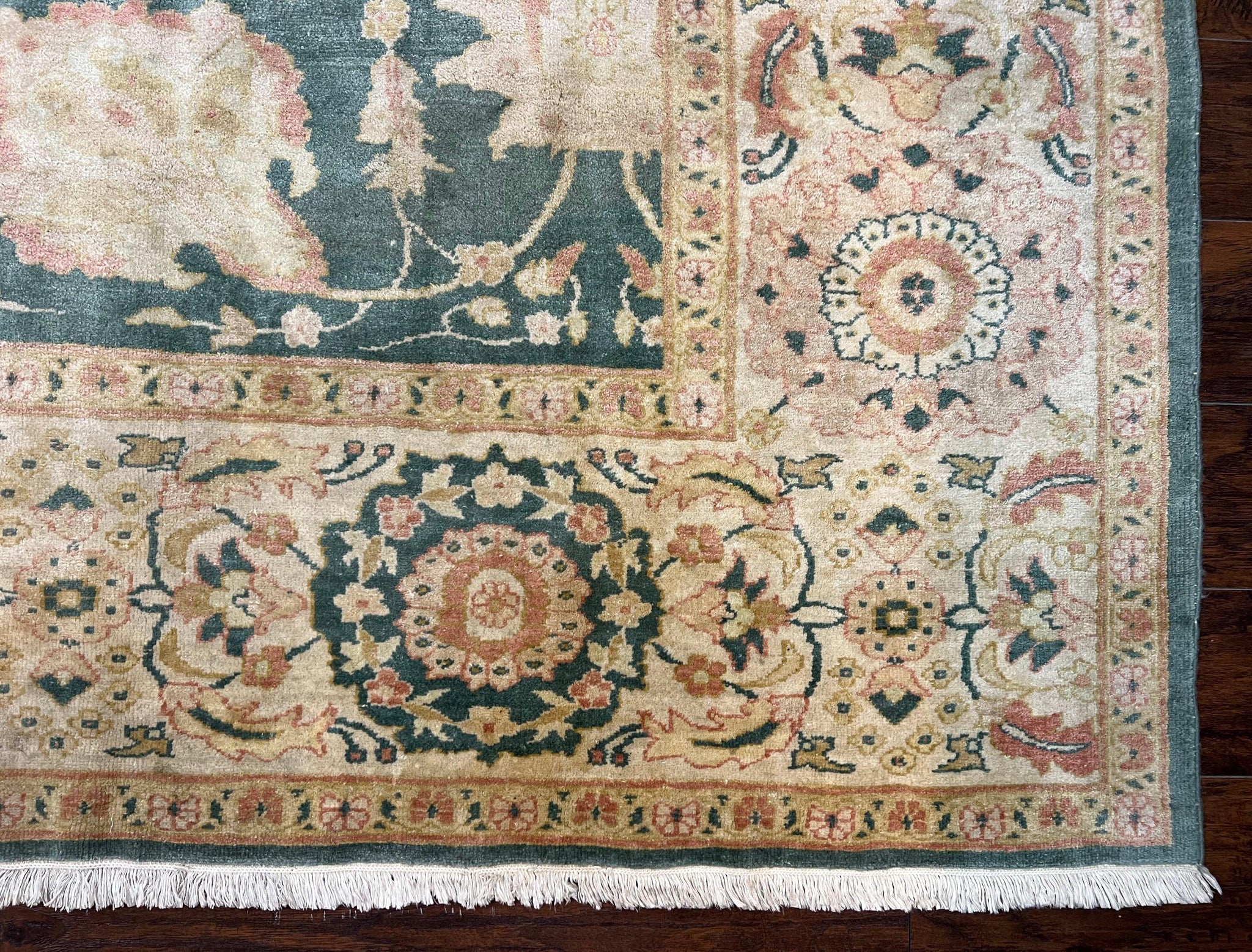 Egyptian Mahal Rug 10x14, Large Vintage Floral Hand Knotted Wool Carpet 10 x 14, Dark Green and Beige Traditional Handmade Persian Area Rug by Jewel Rugs