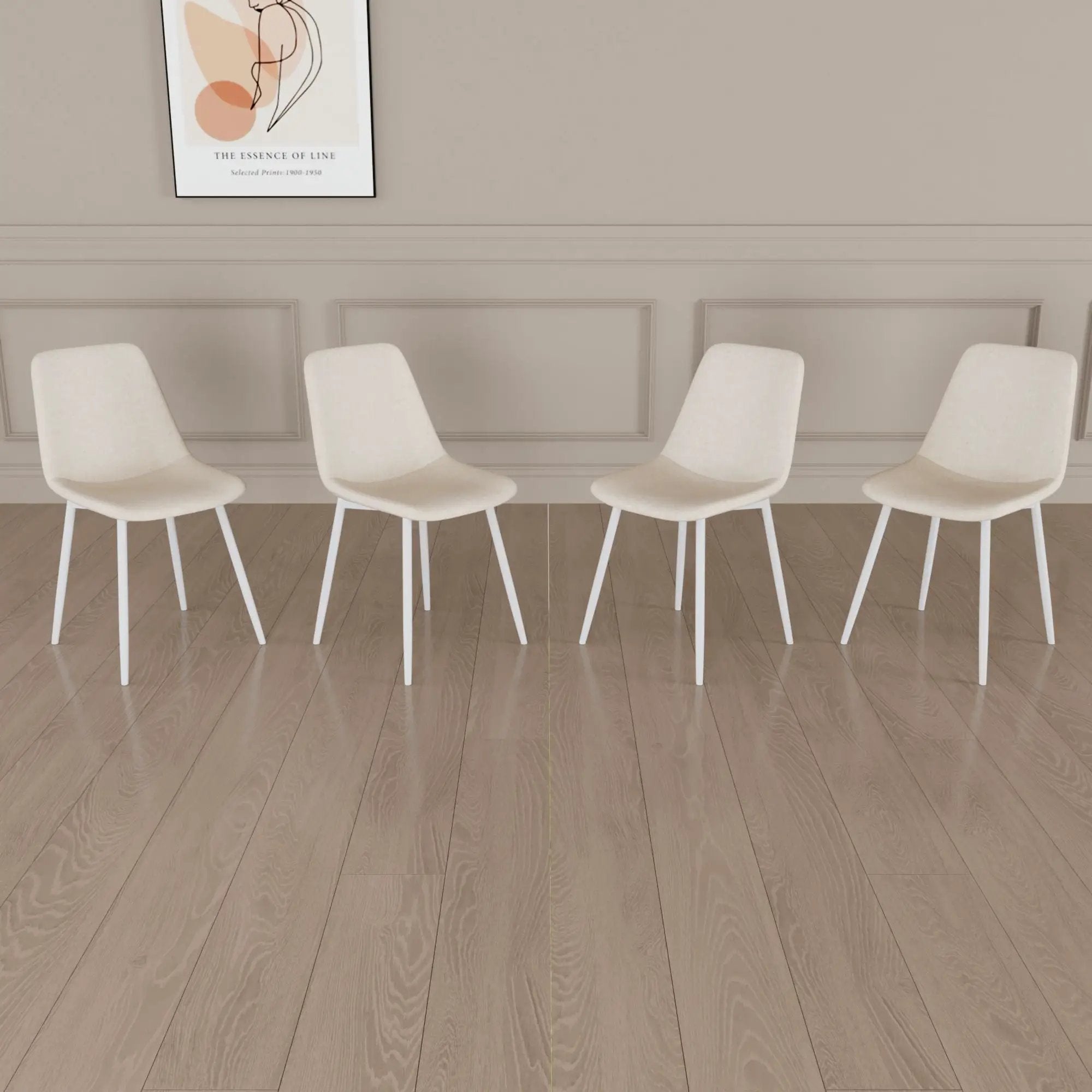 Modern Kitchen Dining Chairs (Set of 4) With Linen Padding And Sturdy Metal Legs - Beige by HouseOfZazla
