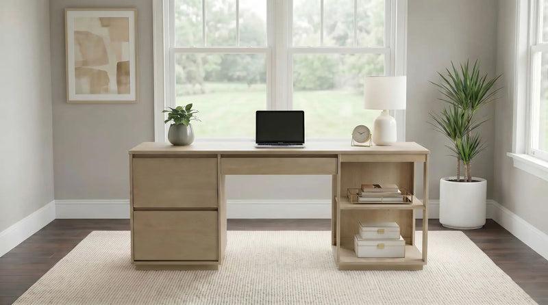 Harkes 75-inch 3-drawer Computer Desk with Adjustable Shelf Light Elm by Unique Piece Furniture