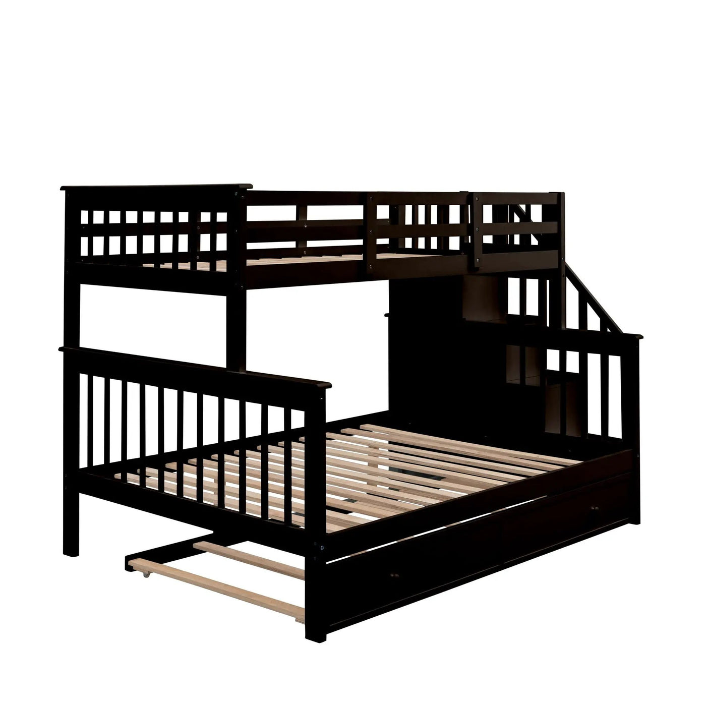Bunk Bed With Twin Size Trundle, Storage And Guard Rail For Bedroom by Unique Piece Furniture