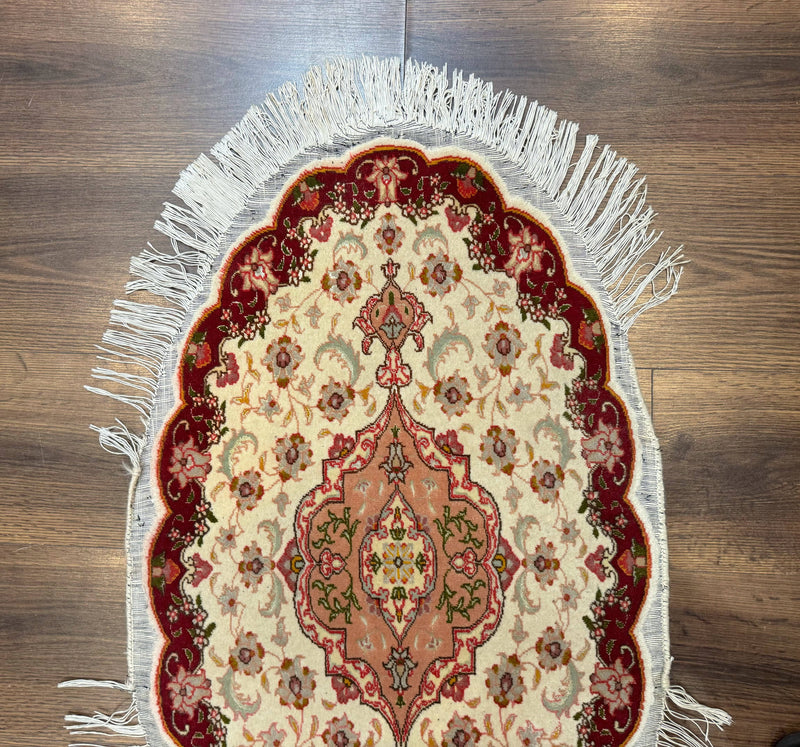 Small Oval Persian Tabriz Rug 2x4, Kork Wool and Silk Highlights, Fine 260 KPSI by Jewel Rugs
