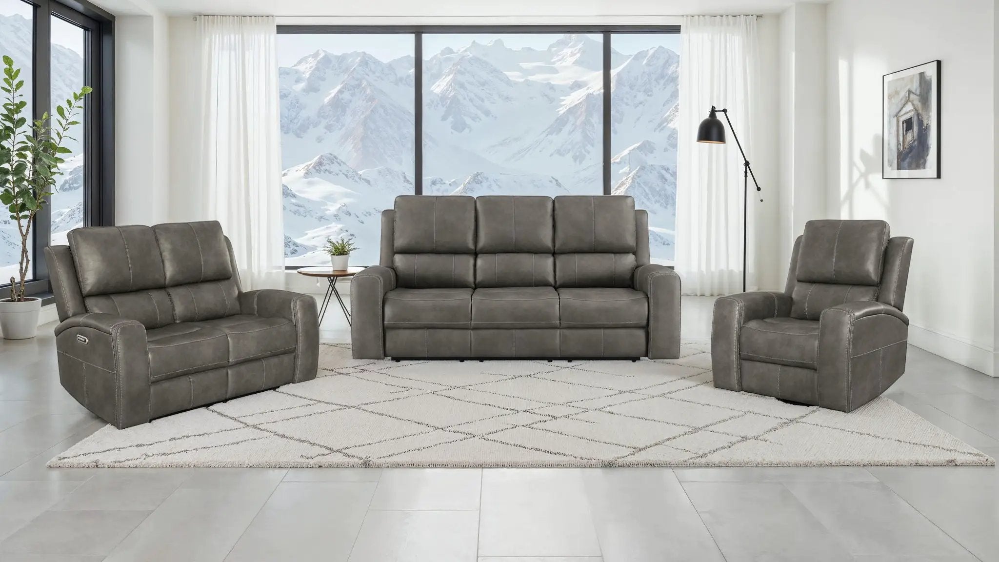 Brickston 3-piece Triple Power Reclining Sofa Set Charcoal by Unique Piece Furniture