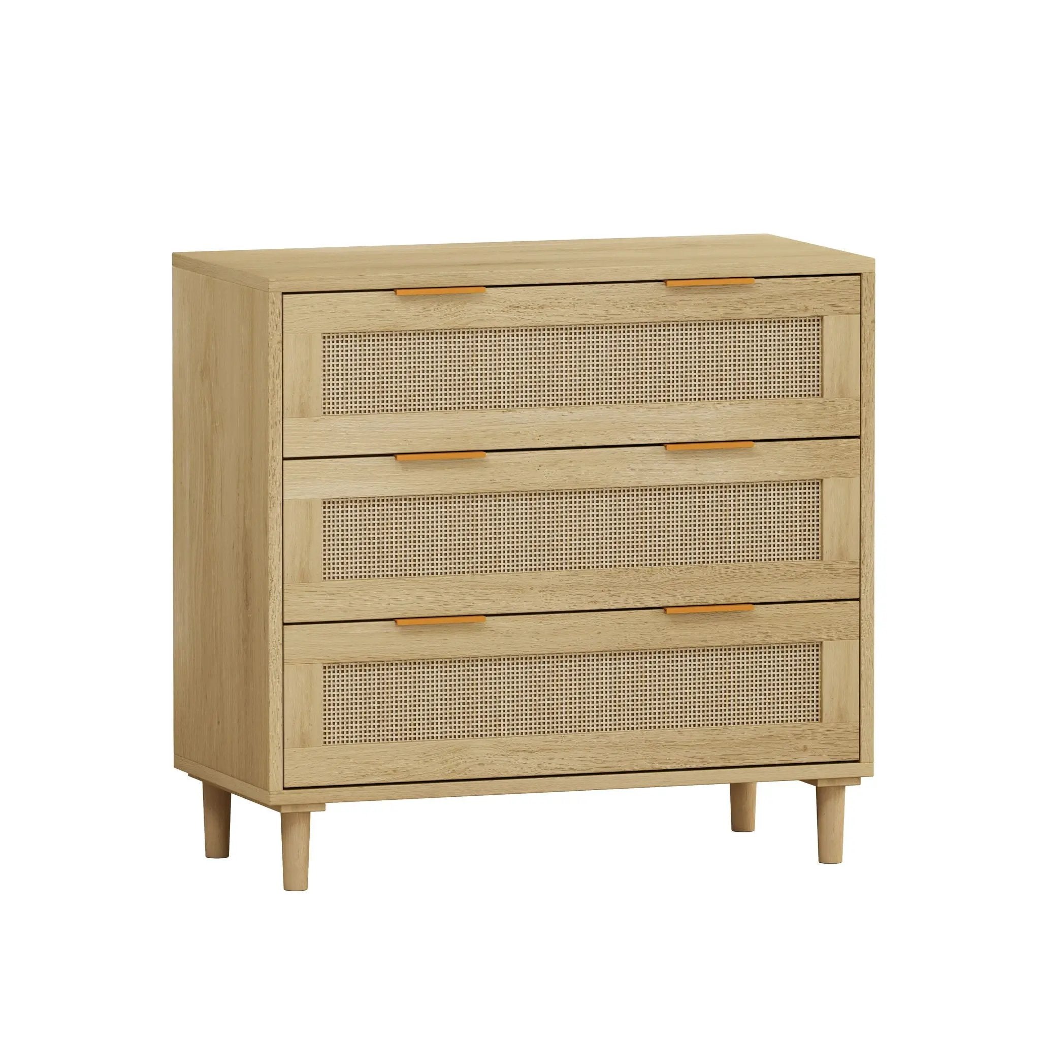 3 Drawer Storage Cabinet With Rattan Drawers For Bedroom, Living Room - Oak by HouseOfZazla