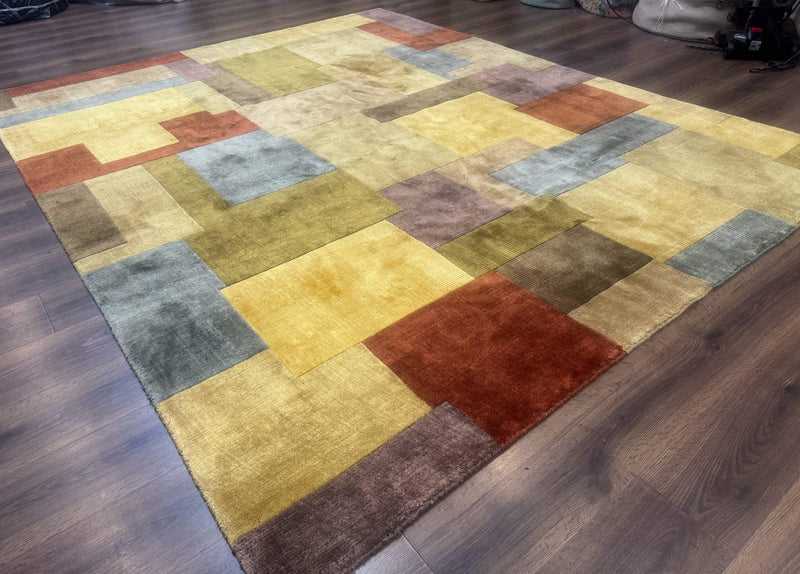 Modern Tibetan Wool Rug 8x10, Multicolor, Thick Pile, Contemporary, Nepali, Handmade by Jewel Rugs