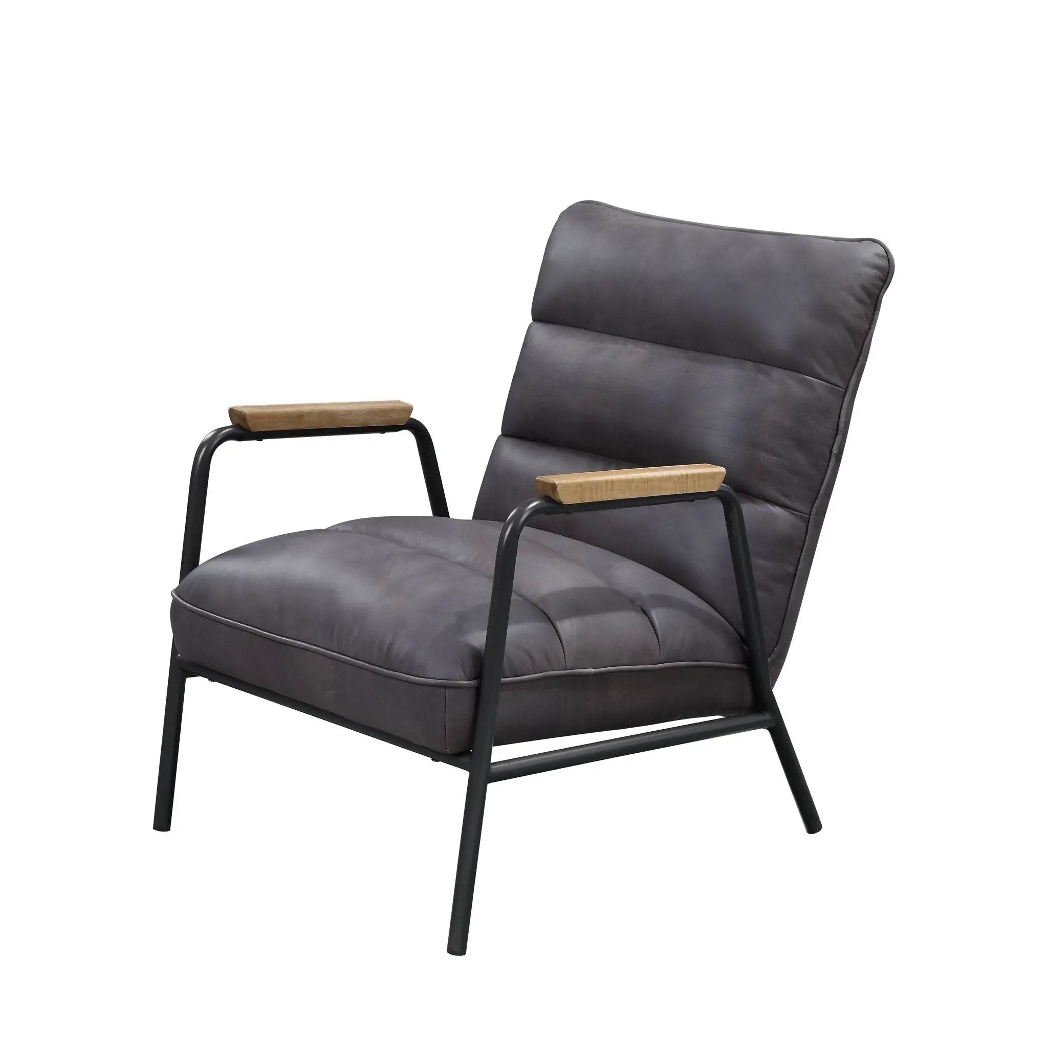 Nignu - Top Grain Leather Matt Iron Accent Chair - Gray by HouseOfZazla