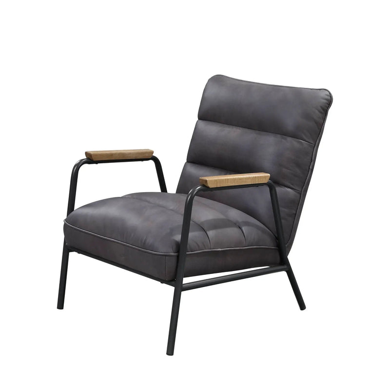 Nignu - Top Grain Leather Matt Iron Accent Chair - Gray by HouseOfZazla