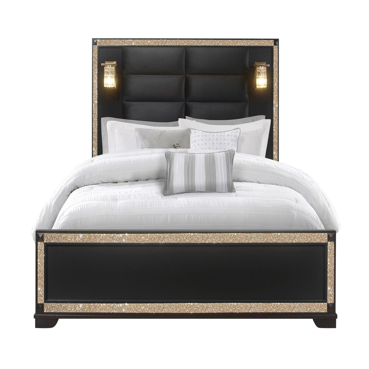 Bed With Lamps and Padded Headboard - Black, photo 5 of 7