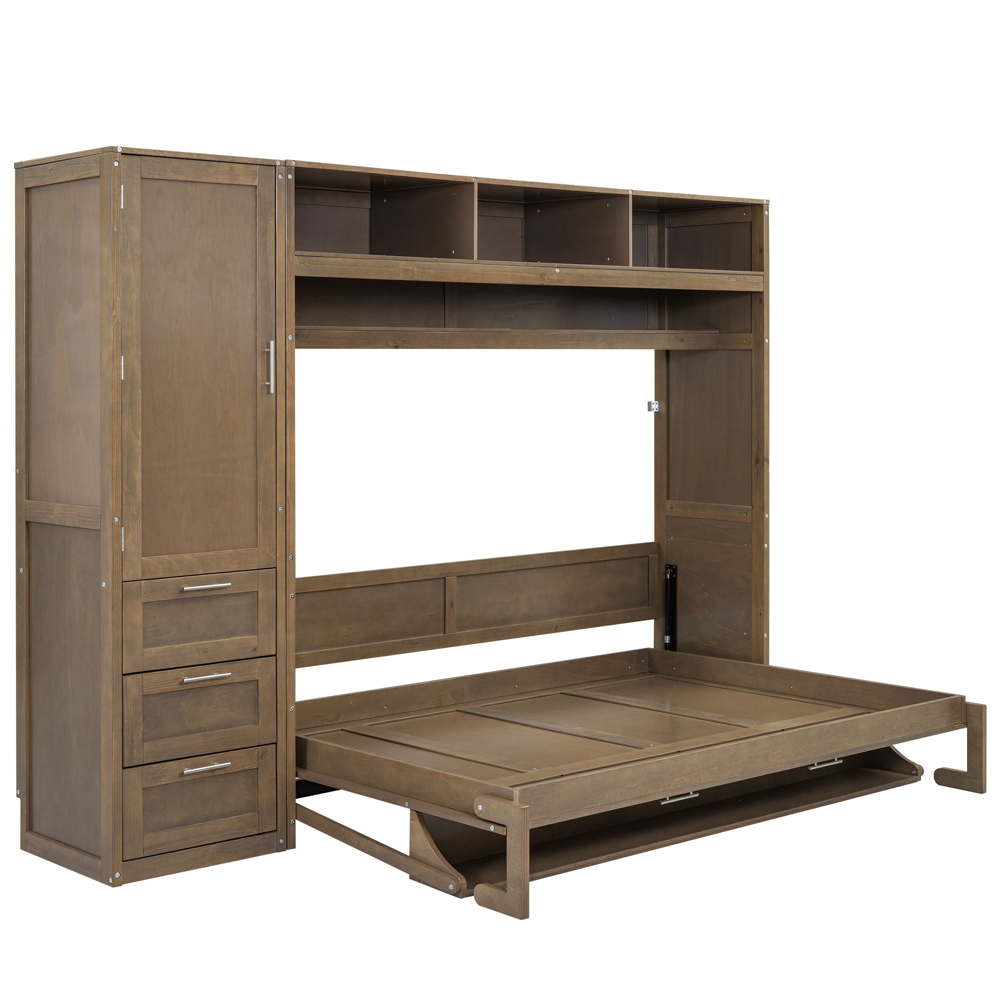 Full Size Murphy Bed With Wardrobe, Drawers, And Open Shelves - Wood by HouseOfZazla