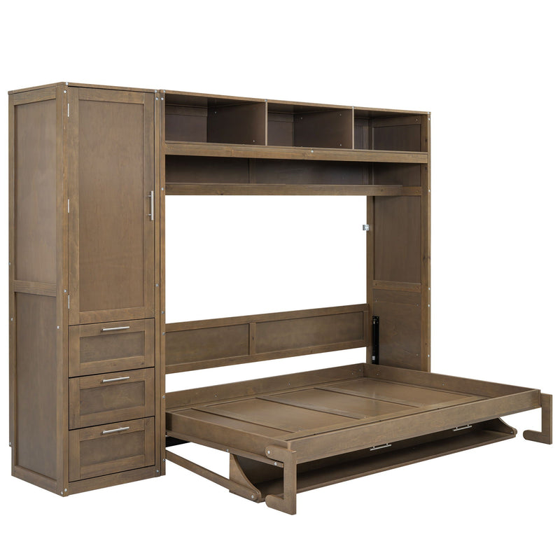 Full Size Murphy Bed With Wardrobe, Drawers, And Open Shelves - Wood by HouseOfZazla