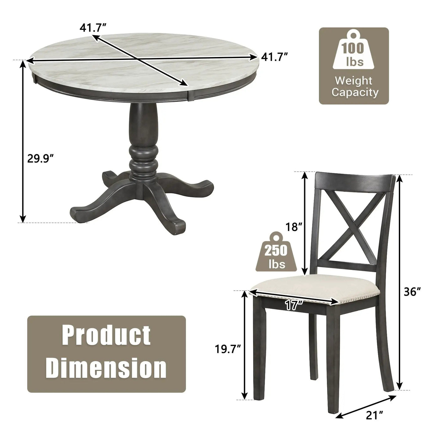 5 Pieces Dining Table And Chairs Set For 4 Persons, Kitchen Room Solid Wood Table With 4 Chairs by Unique Piece Furniture